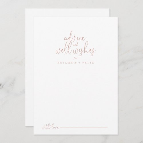 Rose Gold Fancy Script Wedding Well Wishes  Advice Card