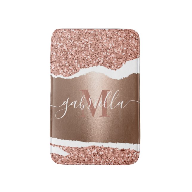 Rose Gold Faux and Glitter Bath Mat (Front Vertical)