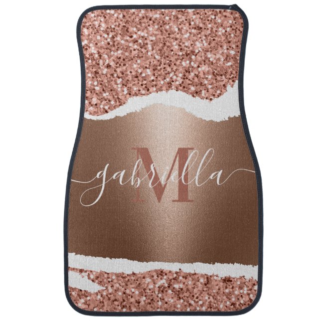 Rose Gold Faux and Glitter Car Floor Mat (Front)