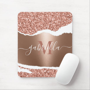 Rose Gold Faux and Glitter Mouse Pad