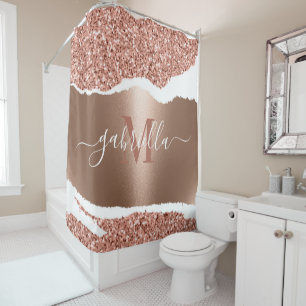 Rose Gold Faux and Glitter Shower Curtain