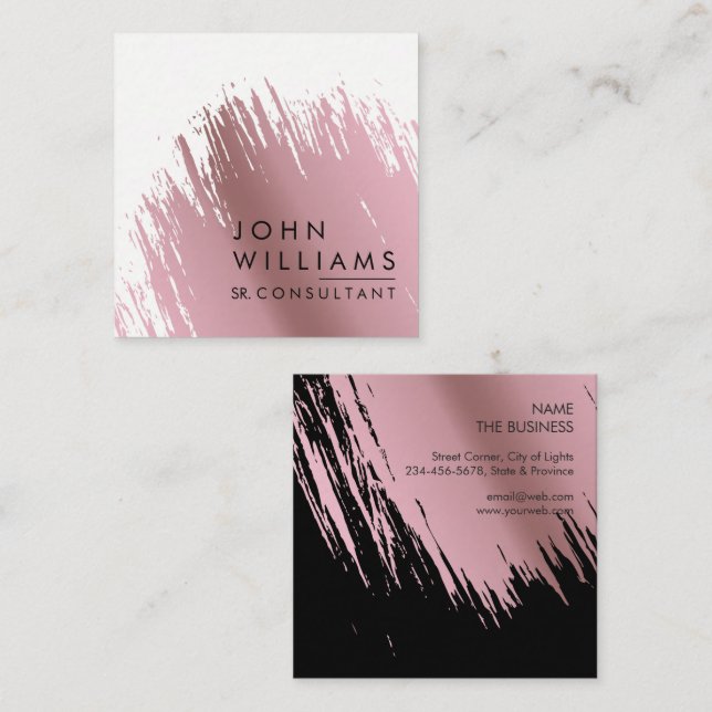 Rose Gold Faux Brushed Strokes Professional modern Square Business Card (Front/Back)