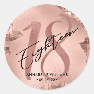 Rose Gold Faux Foil 18th Birthday Classic Round Sticker