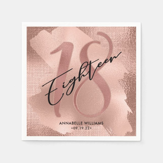 Rose Gold Faux Foil 18th Birthday Napkins (Front)
