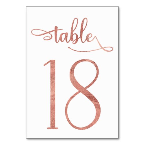 Rose Gold faux foil 35x5 table number  Table 18