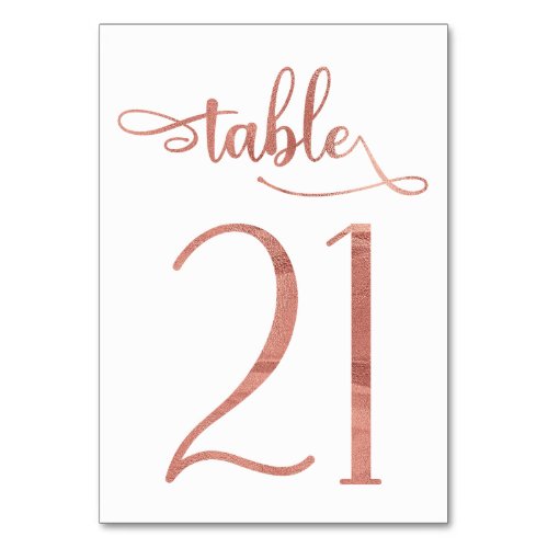 Rose gold faux foil 35x5 table number  Table 21