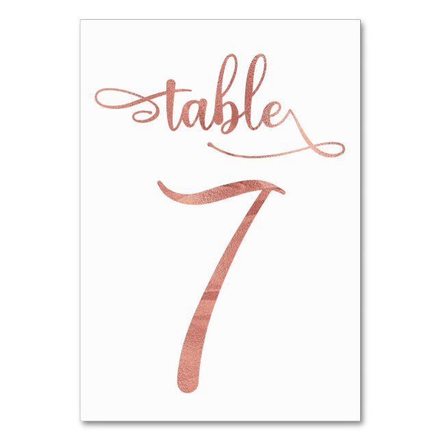 Rose Gold faux foil 3.5x5 table number | Table 7 (Front)