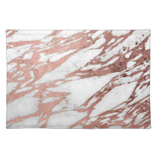 Rose Gold Faux Foil and White Marble Pattern Cloth Placemat