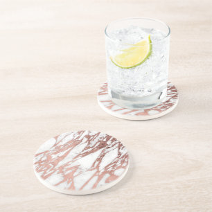 Rose Gold Faux Foil and White Marble Pattern Coaster
