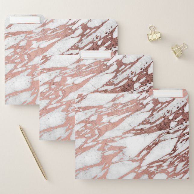 Rose Gold Faux Foil and White Marble Pattern File Folder (Set)
