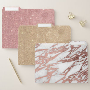 Rose Gold Faux Foil and White Marble Pattern File Folder