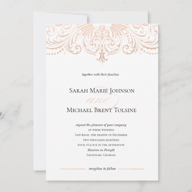Rose Gold Faux Foil Boho Chic Wedding Invitation (Front)
