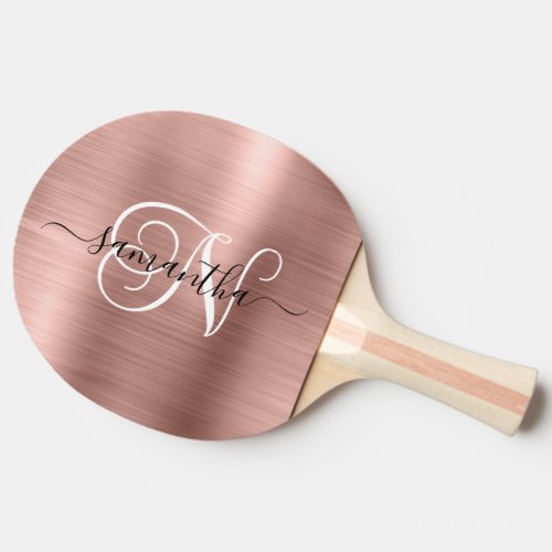 Rose Gold Faux Foil Curly Monogram Ping Pong Paddle