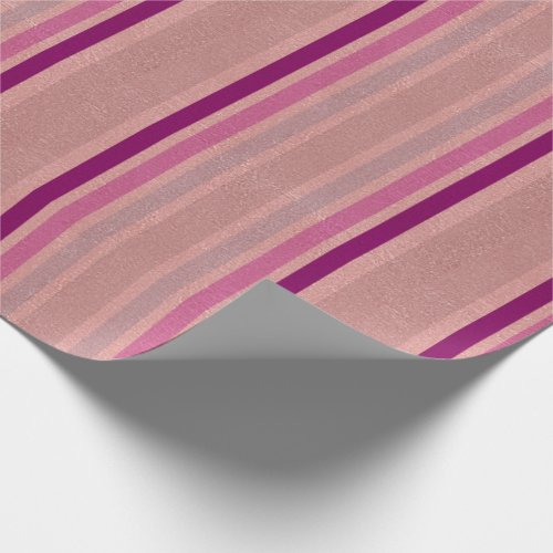 Rose Gold Faux Foil Glitter Pink Purple Stripes Wrapping Paper