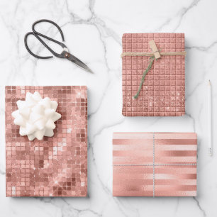 Rose Gold Faux Foil & Glitter Wrapping Paper Sheets