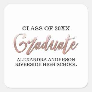 Rose Gold Faux Foil Graduation Any Color Bckground Square Sticker