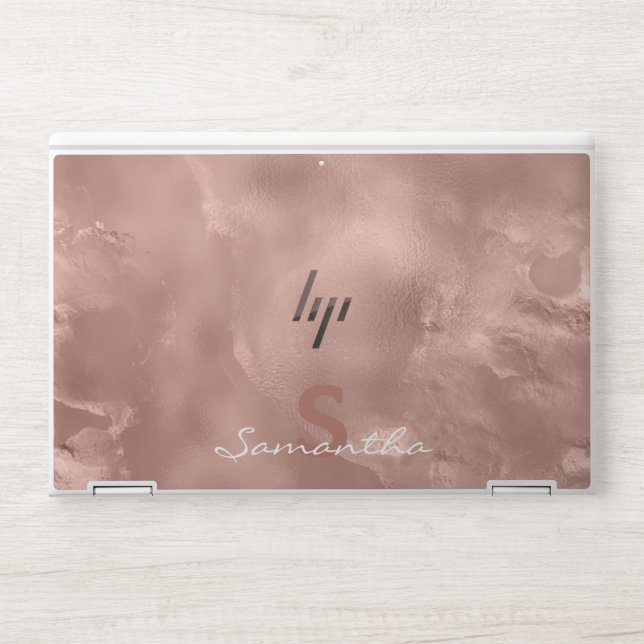 Rose Gold Faux Foil Monogram HP Laptop Skin (Front)