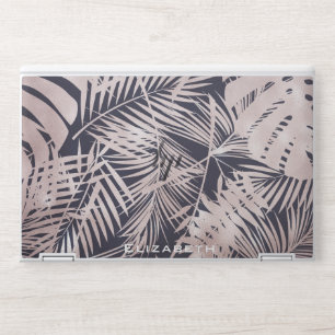 Rose gold faux foil palm leaves tropical monogram HP laptop skin