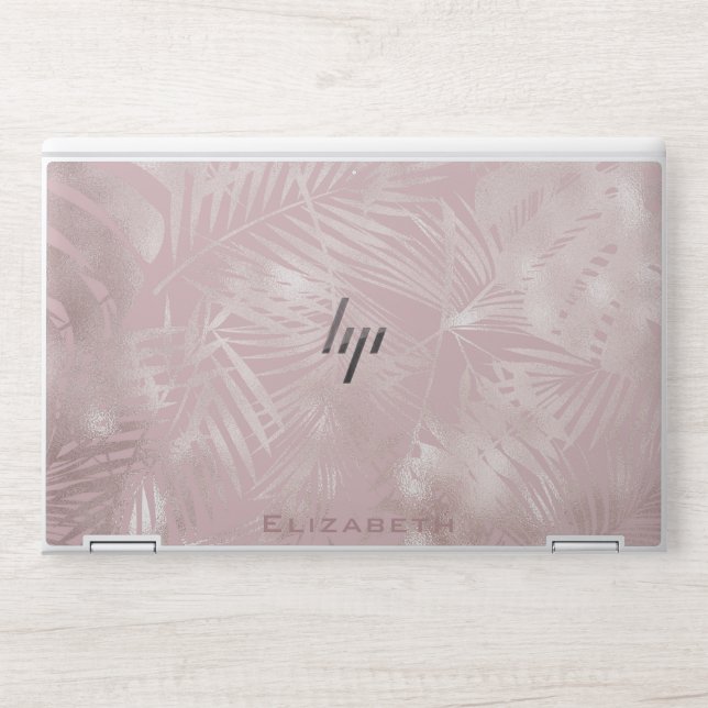 rose gold faux foil palm leaves tropical monogram HP laptop skin (Front)