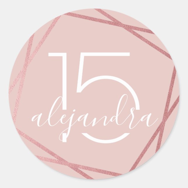 Rose Gold Faux Foil Qunice Años Sticker Label (Front)