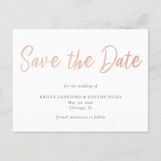 Rose Gold Faux Foil Save the Date Postcard