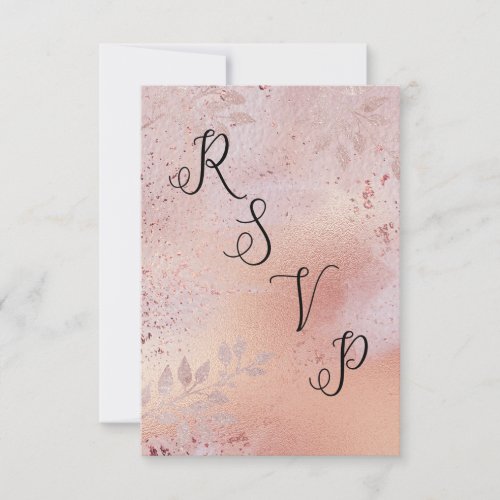 Rose Gold Faux Foil Texture and Foliage RSVP Card