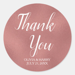 Rose Gold Faux Foil Wedding Favor Thank You Classic Round Sticker