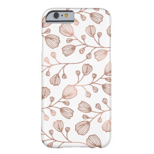 Rose Gold Faux Foil White Botanical Pattern Barely There iPhone 6 Case