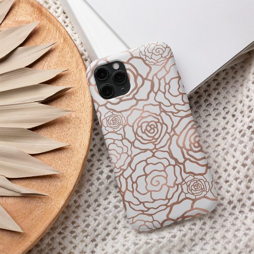 Rose Gold Faux Foil  White Floral Lattice Case_Mate iPhone 14 Case