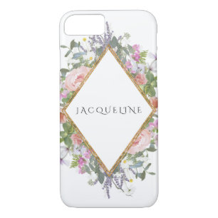 Rose Gold Faux Geometric Modern Peony Eucalyptus iPhone 8/7 Case