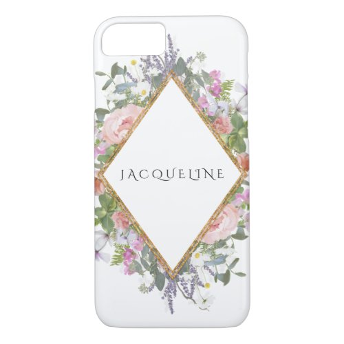 Rose Gold Faux Geometric Modern Peony Eucalyptus iPhone 87 Case