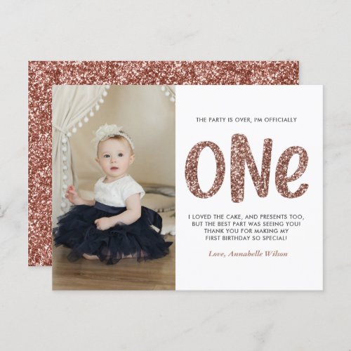 Rose Gold Faux Glitter 1st Birthday Thank You Post Postcard