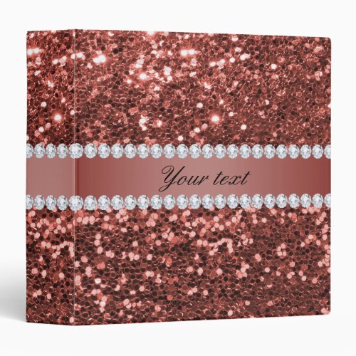 Rose Gold Faux Glitter and Diamonds Personalized Binder