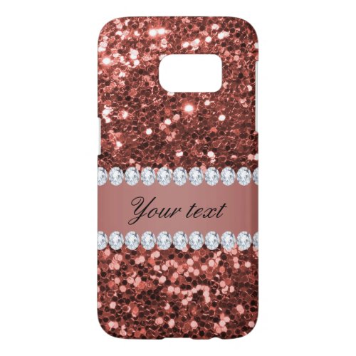 Rose Gold Faux Glitter and Diamonds Personalized Samsung Galaxy S7 Case