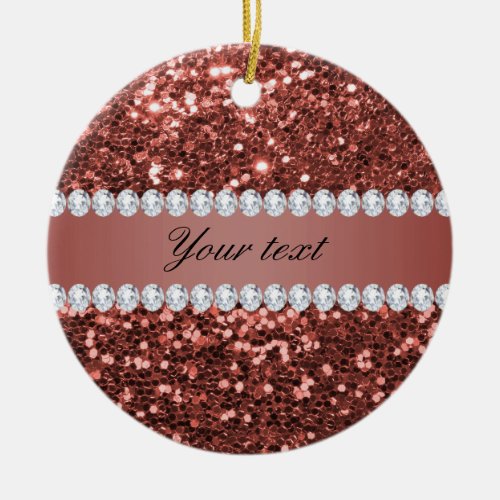 Rose Gold Faux Glitter and Diamonds Personalized Ceramic Ornament