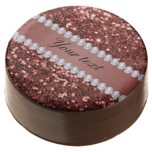 Rose Gold Faux Glitter and Diamonds Personalized Chocolate Covered Oreo