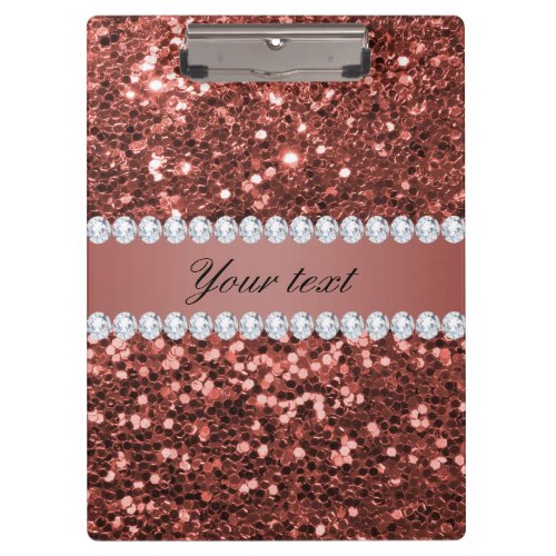 Rose Gold Faux Glitter and Diamonds Personalized Clipboard