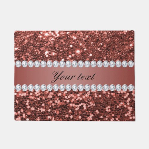 Rose Gold Faux Glitter and Diamonds Personalized Doormat