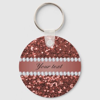 Rose Gold Faux Glitter And Diamonds Personalized Keychain by glamgoodies at Zazzle