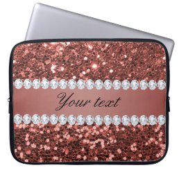 Rose Gold Faux Glitter and Diamonds Personalized Laptop Sleeve