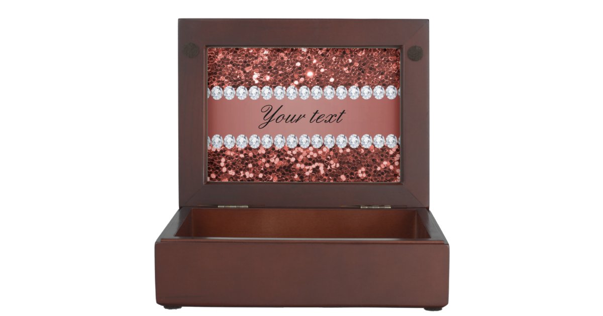 Rose Gold Faux Glitter And Diamonds Personalized Memory Box