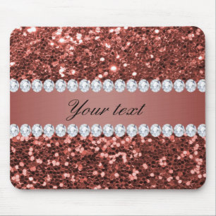 Rose Gold Faux Glitter and Diamonds Personalized Mouse Pad