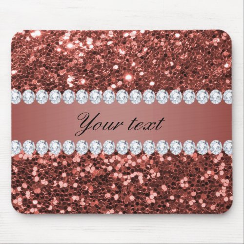 Rose Gold Faux Glitter and Diamonds Personalized Mouse Pad