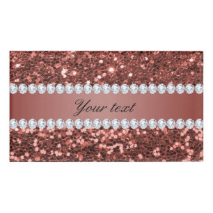Rose Gold Faux Glitter and Diamonds Personalized Name Tag