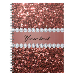 Rose Gold Faux Glitter and Diamonds Personalized Notebook