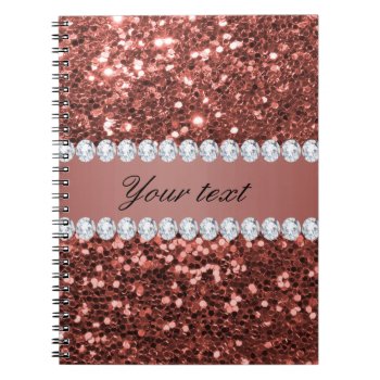 Rose Gold Faux Glitter And Diamonds Personalized Notebook by glamgoodies at Zazzle