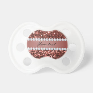 Rose Gold Faux Glitter and Diamonds Personalized Pacifier
