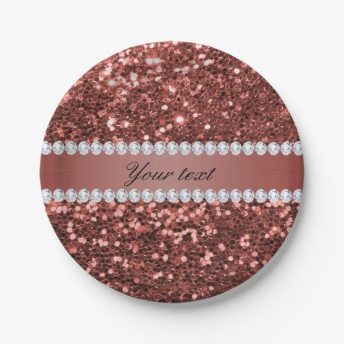 Rose Gold Faux Glitter and Diamonds Personalized Paper Plates