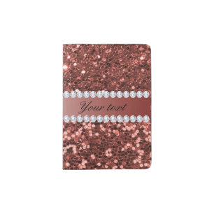 Rose Gold Faux Glitter and Diamonds Personalized Passport Holder