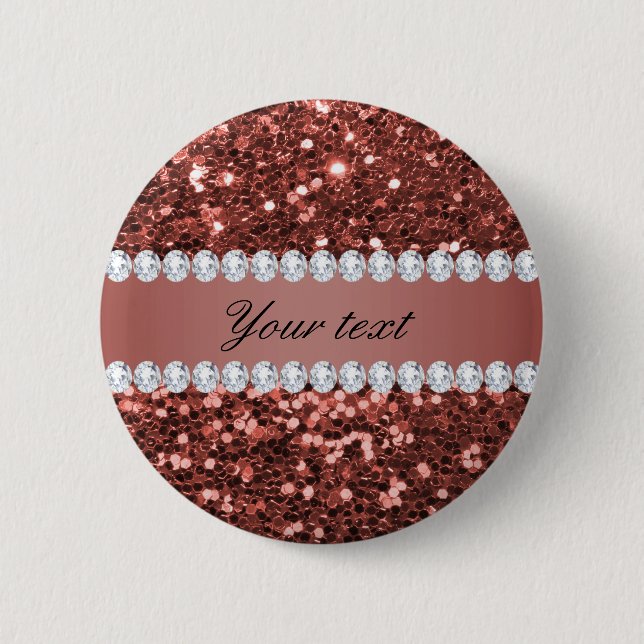 Rose Gold Faux Glitter and Diamonds Personalized Pinback Button (Front)